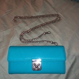 Bright Blue wallet with shoulder strap